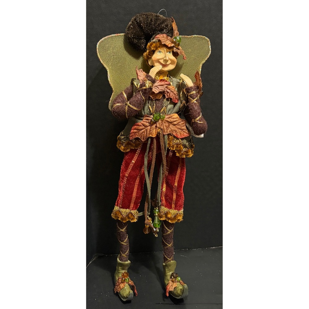 Vtg Poseable Autumn Fairy Elf Jester Ornament 12" Fall Woodland Whimsical Pixie